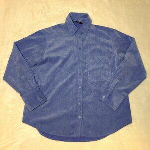 ZARA Women's Oversized Small Corduroy Button Up Shirt Light Blue Shacket